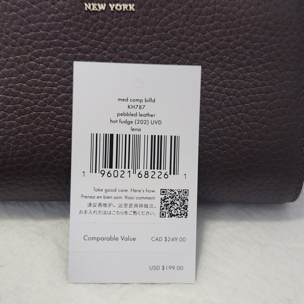 New $199 Kate Spade Lena Medium Compact Bifold Wallet Leather Hot Fudge Brown - Picture 9 of 12